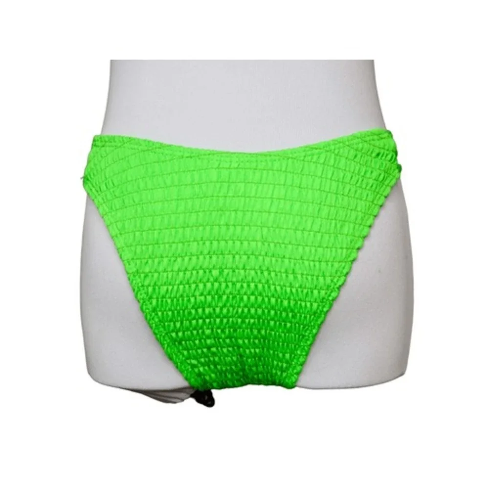 Shein Green Textured High‎ Waisted Cheeky Bikini Swim Bottom XS Neoncore